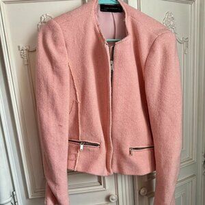 Zara Woman light pink boucle blazer w/zipper accents, women's size large